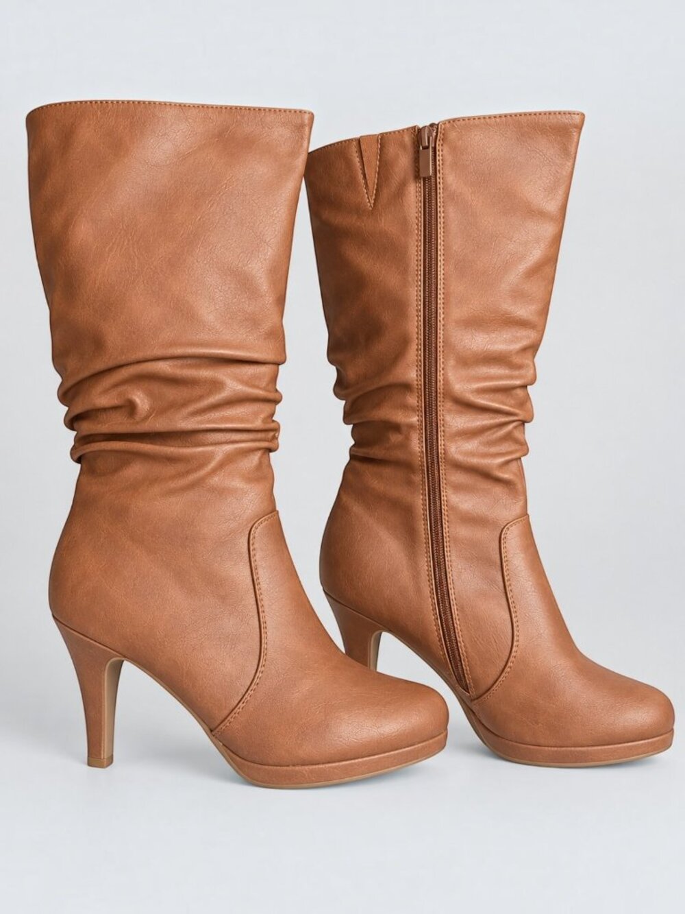 Top Moda Page-43 Women’s Tan Slouch Boots Below Knee Tapered Heel  Size 5.5
